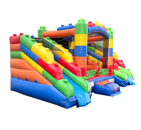 Rental Lite Building Block Double Slide Bounce House Combo with Blower, Removable Pools