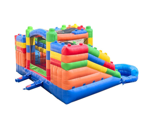 Rental Lite Building Block Double Slide Bounce House Combo with Blower, Removable Pools
