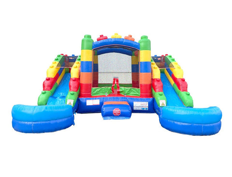 Rental Lite Building Block Double Slide Bounce House Combo with Blower, Removable Pools
