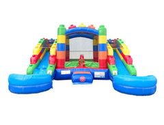 Rental Lite Building Block Double Slide Bounce House Combo with Blower, Removable Pools