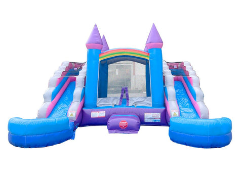 Rental Lite Pink Double Slide Bounce House Combo with Blower, Removable Pools