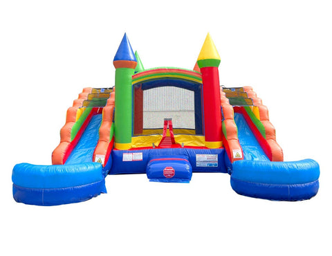 Rental Lite Rainbow Double Slide Bounce House Combo with Blower, Removable Pools