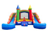 Image of Rental Lite Rainbow Double Slide Bounce House Combo with Blower, Removable Pools