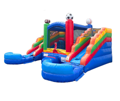 Rental Lite Sports Double Slide Bounce House Combo with Blower, Removable Pools