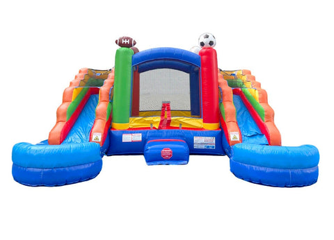 Rental Lite Sports Double Slide Bounce House Combo with Blower, Removable Pools