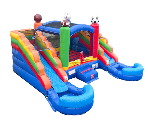 Rental Lite Sports Double Slide Bounce House Combo with Blower, Removable Pools