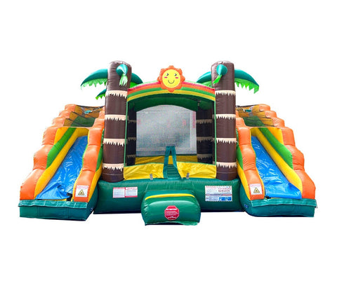 Rental Lite Tropical Double Slide Bounce House Combo with Blower, Removable Pools