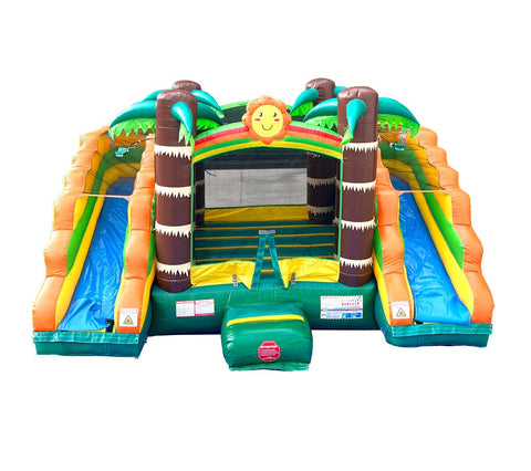 Rental Lite Tropical Double Slide Bounce House Combo with Blower, Removable Pools
