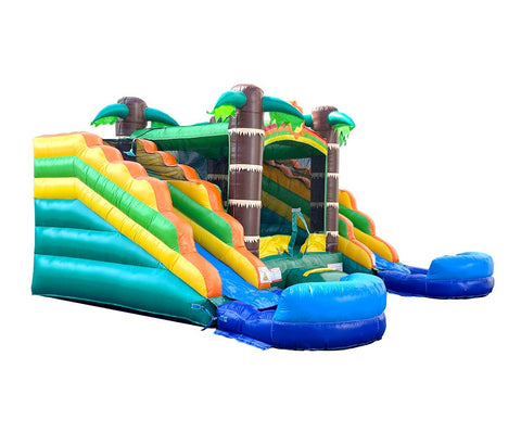 Rental Lite Tropical Double Slide Bounce House Combo with Blower, Removable Pools