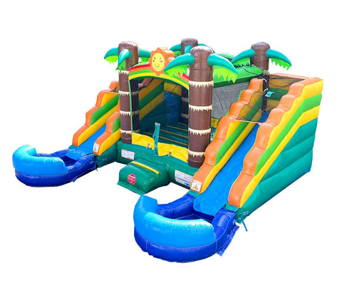 Rental Lite Tropical Double Slide Bounce House Combo with Blower, Removable Pools