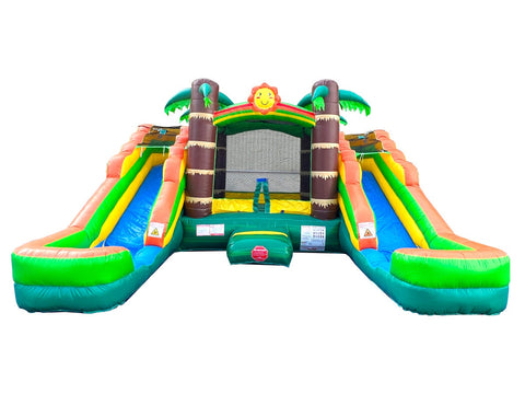 Rental Lite Tropical Inflatable Double Water Slide Bounce House with Blower