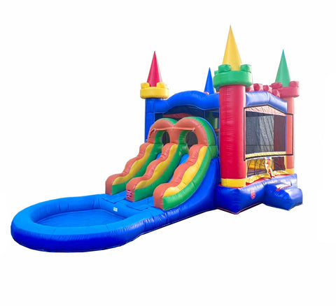 Rental Lite Modular Rainbow Dual Lane Combo with Blower and Non-Removable Splash Pool