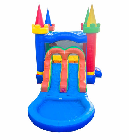 Rental Lite Modular Rainbow Dual Lane Combo with Blower and Non-Removable Splash Pool