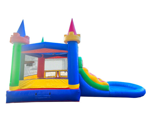 Rental Lite Modular Rainbow Dual Lane Combo with Blower and Non-Removable Splash Pool