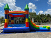 Image of Rental Lite Rainbow Castle Smiley Face Bounce House Slide Combo with Wet Pool Attachment