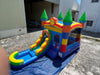 Image of Rental Lite Rainbow Castle Smiley Face Bounce House Slide Combo with Wet Pool Attachment