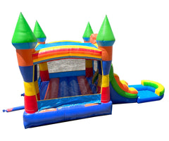 Rental Lite Rainbow Castle Smiley Face Bounce House Slide Combo with Wet Pool Attachment