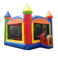 5-Part Multi Play Rainbow Inflatable Bounce House with Slide Combo and Blower
