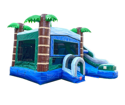 Modular Tropical Blue Marble Inflatable Water Slide Bounce House Combo with Blower