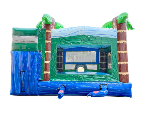 Modular Tropical Blue Marble Inflatable Water Slide Bounce House Combo with Blower