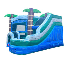 Modular Tropical Blue Marble Inflatable Water Slide Bounce House Combo with Blower