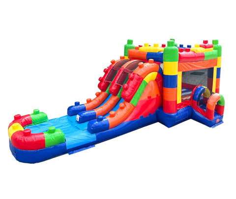 Building Block, Double Water Slide Bounce House with Blower