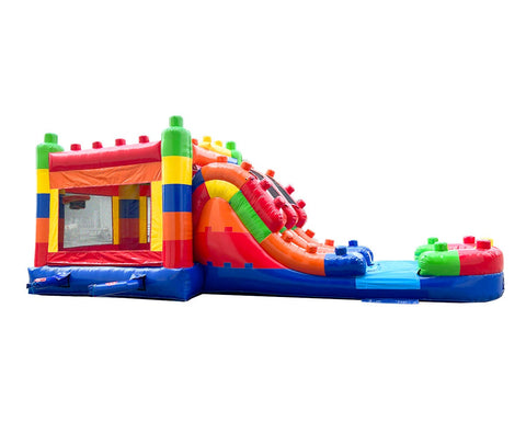 Building Block, Double Water Slide Bounce House with Blower