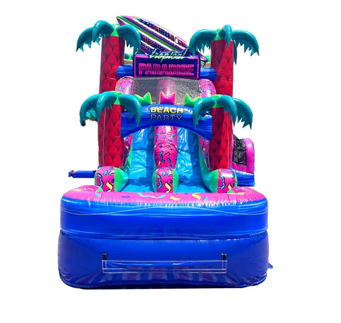 Tropical Paradise, Double Water Slide Bounce House with Blower
