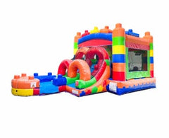 Kids Building Block Inflatable Bounce House with Slide and Blower