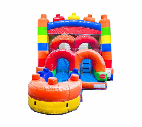 Kids Building Block Inflatable Bounce House with Slide and Blower