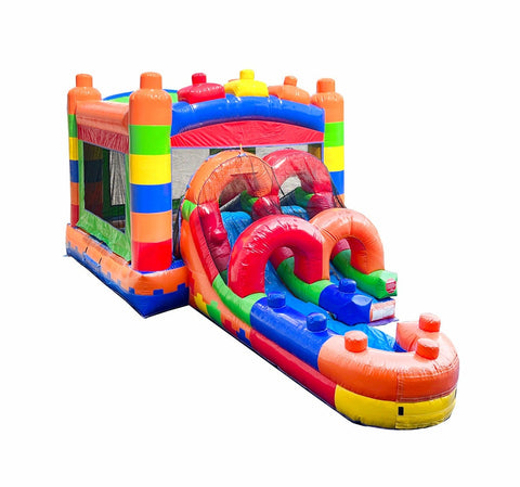 Kids Building Block Inflatable Bounce House with Slide and Blower