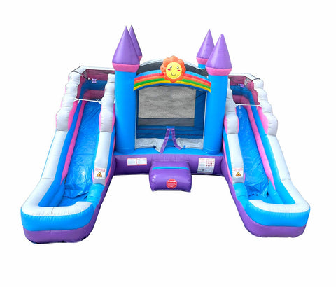 Rental Lite Pink Inflatable Double Water Slide Bounce House with Blower