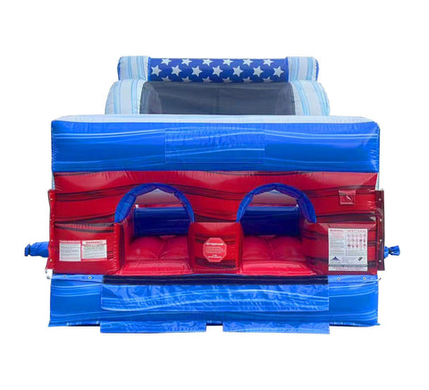 30' Red White and Blue Marble Inflatable Obstacle Course with Blower