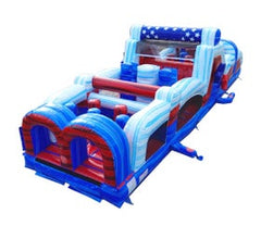 40' Red White Blue Marble Inflatable Obstacle Course with Blower