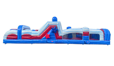 40' Red White Blue Marble Inflatable Obstacle Course with Blower