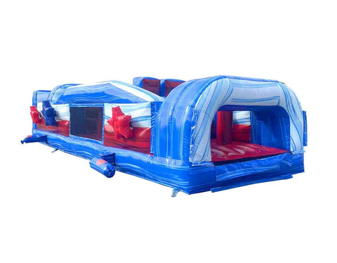 MEGA Red, White, Blue 3-Piece Inflatable Obstacle Course Trio, with Blower