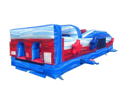 MEGA Red, White, Blue 3-Piece Inflatable Obstacle Course Trio, with Blower