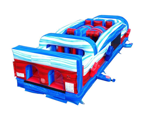 7-Element Red White and Blue Marble Inflatable Obstacle Course with Blower