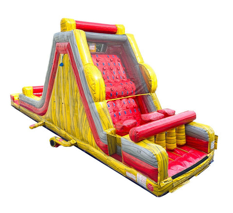 47' Red Marble Mega Inflatable Rock Climb Slide with Blower and Detachable Pool, Wet/Dry