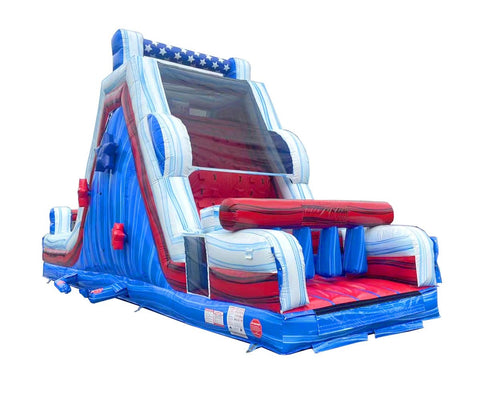 40' Red White and Blue Marble Inflatable Rock Climb Slide with Blower