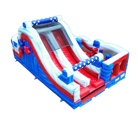 Radical Run Obstacle Course with Blower - Red White and Blue Marble