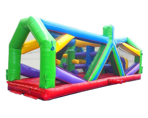 Bright and durable 30' Retro Radical Run Extreme inflatable obstacle course rental with pop-up challenges