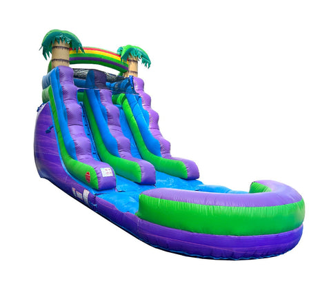 15' Rental Lite Purple Marble Tropical Inflatable Water Slide with Blower and Pool