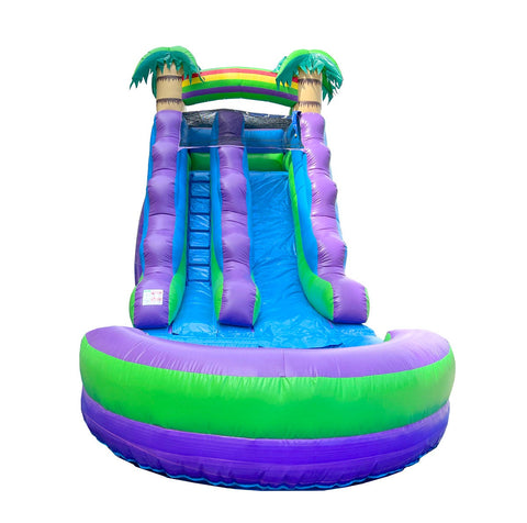15' Rental Lite Purple Marble Tropical Inflatable Water Slide with Blower and Pool