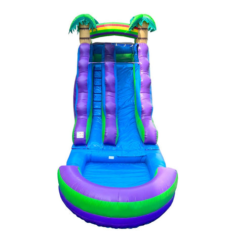 15' Rental Lite Purple Marble Tropical Inflatable Water Slide with Blower and Pool