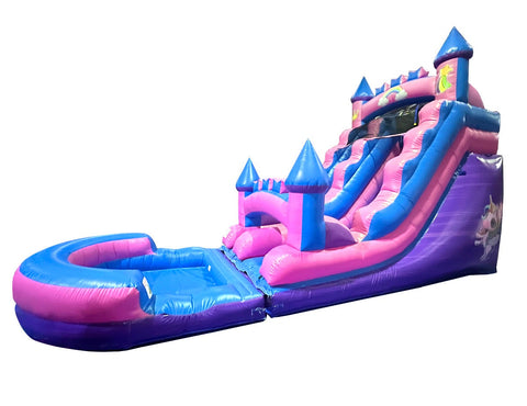 15' Rental Lite Pink Unicorn Inflatable Water Slide with Blower and Pool
