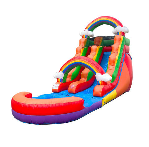 15'H Crossover Rainbow Cloud Inflatable Water Slide with Blower and Pool