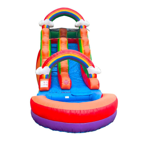 15' Rental Lite Rainbow Cloud Inflatable Water Slide with Blower and Pool