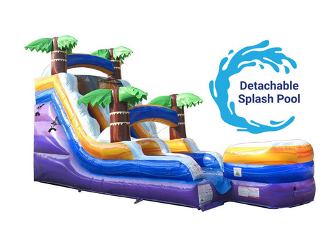 15' Tall Purple Tropical Marble Wet/Dry Inflatable Slide with Blower and Detachable Pool