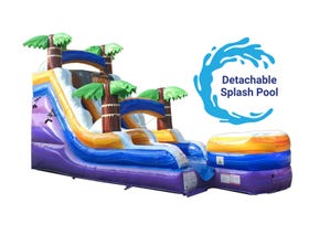 15' Tall Purple Tropical Marble Wet/Dry Inflatable Slide with Blower and Detachable Pool